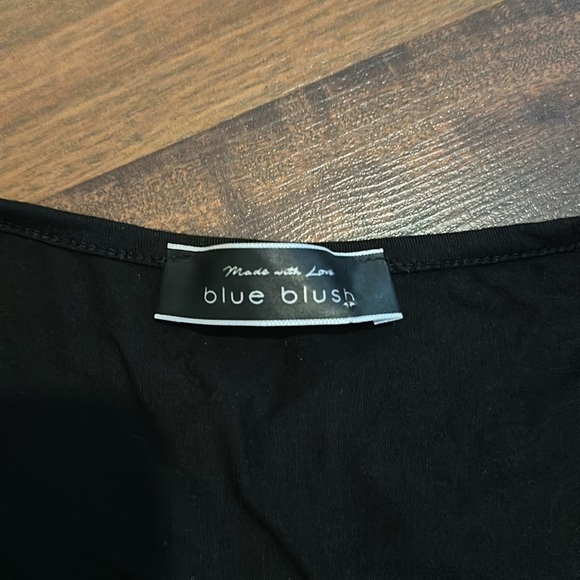 Blue Blush Black Vici Bodysuit with Long Balloon Sleeves V-Neck Size Large - Picture 8 of 12